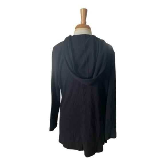 Splendid Black Open-Front Thermal Hoodie Cardigan Size Large - Picture 2 of 4